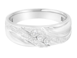 10K White Gold 1/10 Cttw Diamond Men's Three Stone Channel Set Diamond Wedding Ring (I-J Color, I1-I2 Clarity) - Size 10