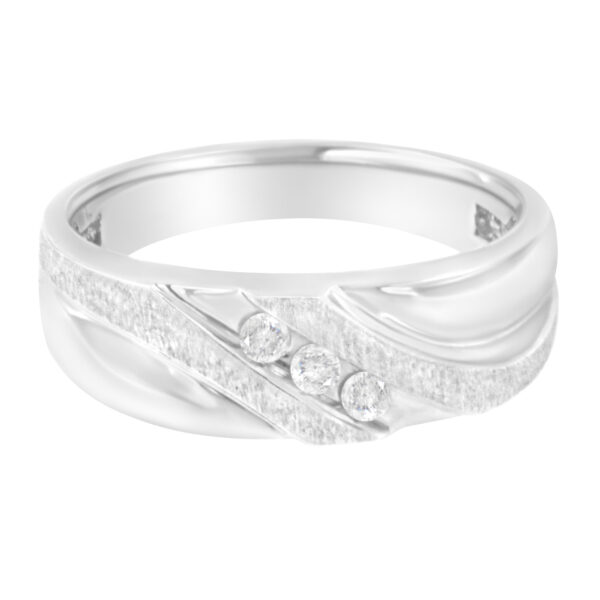 10K White Gold 1/10 Cttw Diamond Men's Three Stone Channel Set Diamond Wedding Ring (I-J Color, I1-I2 Clarity) - Size 10