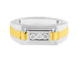 10K Yellow Gold Plated .925 Sterling Silver Diamond Accent Miracle-Set 3 Stone Ridged Band Gentlemen's Fashion Ring (I-J Color, I2-I3 Clarity) - Size 10