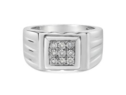 .925 Sterling Silver Diamond Accent Miracle-Set 9 Stone Ridged Band Gentlemen's Fashion Ring (I-J Color, I3 Clarity) - Size 10