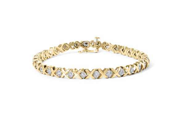 10K Yellow Gold 1.0 Cttw Round Brilliant Diamond Miracle Set X-Link 7" Tennis Bracelet with Box Clasp (H-I Color, SI1-SI2 Clarity)