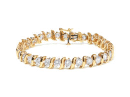 14K Yellow Gold 10.0 Cttw 2-Prong Set Round Cut Diamond S-Link Bracelet (J-K Color, SI2-I1 Clarity) -7.5" Inches