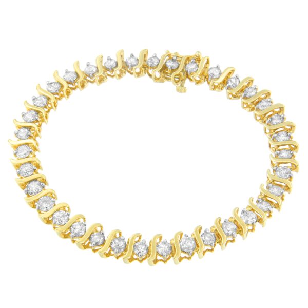 10K Yellow Gold Round Cut S-Link Diamond Bracelet (5.00 cttw, I-J Color, I2-I3 Clarity)