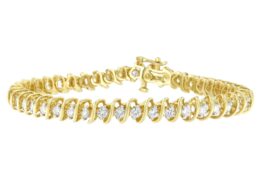 14K Yellow Gold Round Cut Diamond Spiral Link Bracelet (3.00 cttw, H-I Color, SI2-I1 Clarity)