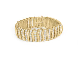 10K Yellow Gold 15.0 Cttw Diamond S Shaped Wave Link Two Tone 7” Tennis Bracelet (J-K Color, I2-I3 Clarity)