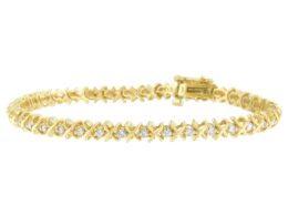 14K Yellow Gold Round Cut Diamond X-Link Bracelet (1.00 cttw, H-I Color, I1-I2 Clarity)