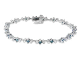 14K White Gold Treated Blue Princess Cut Diamond Bracelet (2 cttw, H-I Color, I1-I2 Clarity)