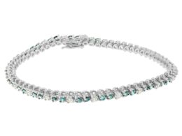 14K White Gold White And Treated Blue Diamond Bracelet (4 5/8 cttw, H-I Color, I1-I2 Clarity)