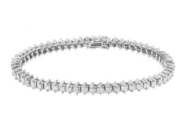 14K White Gold 5.0 Cttw Clarity Enhanced 2 Prong Set Princess-Cut Diamond Tennis Bracelet (H-I Color, I1-I2 Clarity)
