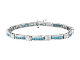 14K White Gold 6 1/3 Cttw White and Treated Blue Diamond Tennis Bracelet (H-I Color, SI1-SI2 Clarity) - 7.25"