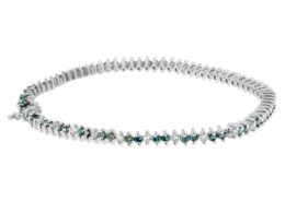 14K White Gold Round-Cut white and Blue Diamond Fashion Bracelet (3.70 cttw, H-I Color, SI1-SI2 Clarity)