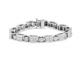 14K White Gold 5.0 Cttw Princess Cut Diamond Invisible Set Alternating Size D Shaped Links Tennis Bracelet (H-I Color, SI2-I1 Clarity) - 7”