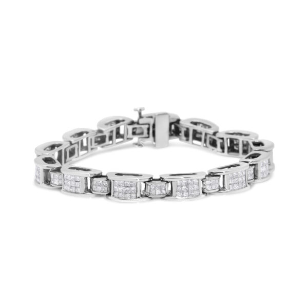 14K White Gold 5.0 Cttw Princess Cut Diamond Invisible Set Alternating Size D Shaped Links Tennis Bracelet (H-I Color, SI2-I1 Clarity) - 7”