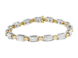 14K Two-Tone Gold Princess and Baguette-Cut Diamond Link Bracelet (3.00 cttw, H-I Color, SI1-SI2 Clarity)