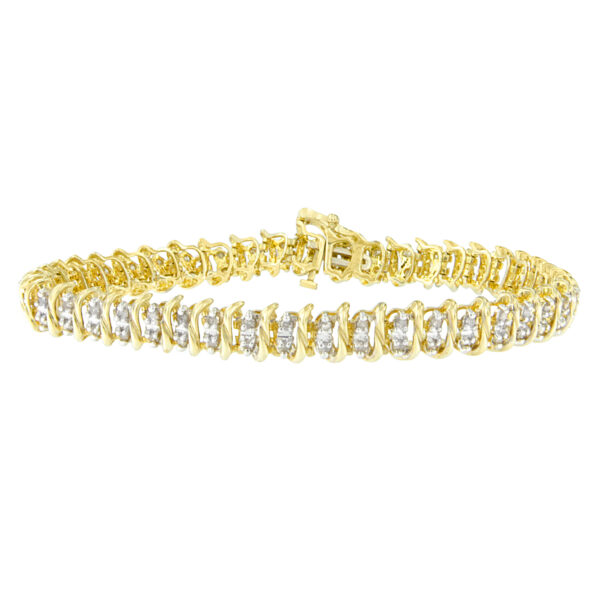 10K Yellow Gold Round Cut Diamond S-Curve Bracelet (1.00 cttw, J-K Color, I2-I3 Clarity)