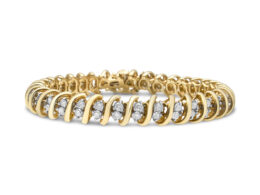 10K Yellow Gold 2.0 Cttw Martini Prong Set Brilliant Round Cut Double Diamond S Link Tennis Bracelet (J-K Color, I1-I2 Clarity) - 7"