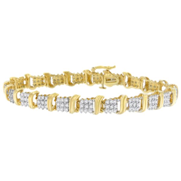 10K Yellow Gold Round-Cut Diamond Cluster Bracelet (2.00 cttw, J-K Color, I2-I3 Clarity)