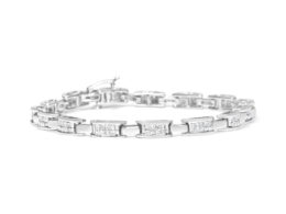 14K White Gold 2.0 Cttw Princess Cut Invisible Set Diamond Rectangular Link Bracelet (I-J Color, I1-I2 Clarity) - 7.25"