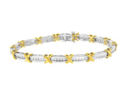 10K Two-Tone Gold Channel Set Diamond X-Link Bracelet (1 cttw, I-J Color, I2-I3 Clarity)