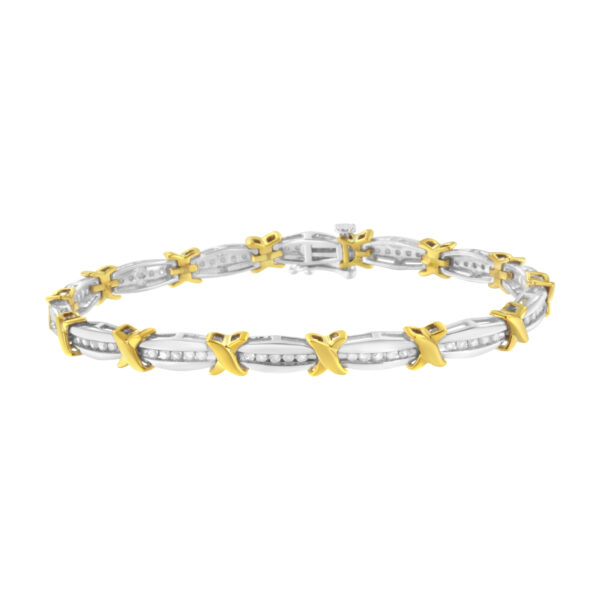 10K Two-Tone Gold Channel Set Diamond X-Link Bracelet (1 cttw, I-J Color, I2-I3 Clarity)