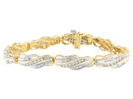 10K Yellow Gold Round and Baguette Cut Diamond Bracelet (2 cttw, I-J Color, I2-I3 Clarity)