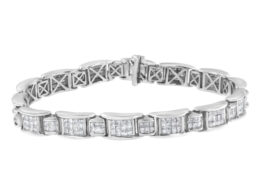 14K White Gold 5.0 Cttw Princess-Cut Diamond Rectangular Alternating Station 7" Tennis Bracelet (G-H Color, SI1-SI2 Clarity)