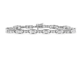 14K White Gold 1.0 Cttw Invisible Set Princess Diamond Alternating Link Tennis Bracelet (I-J Color, I1-I2 Clarity) - 7.25"
