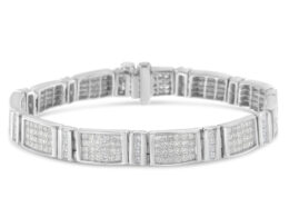 14K White Gold 7.0 Cttw Princess Cut Diamond 7" Alternating Vertical and Horizontal Rectangular Link Tennis Bracelet (H-I Color, SI2-I1 Clarity)