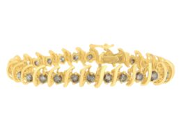 14K Yellow Gold Round-Cut Diamond 'S' Bracelet (6.00 cttw, Brown Color, I1-I2 Clarity)