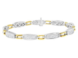 14K Yellow and White Gold 2.0 Cttw Princess Cut Diamond Tapered and Equal Sign Link Bracelet (G-H Color, SI1-SI2 Clarity) - 7"