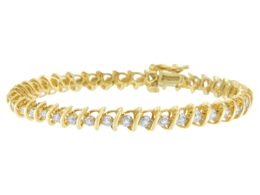 10K Yellow Gold Round Cut Diamond 'S' Bracelet (1.00 cttw, I-J Color, I2-I3 Clarity)