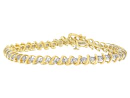 10K Yellow Gold Round Cut Diamond Spiral Bracelet (1.00 cttw, J-K Color, I2-I3 Clarity)