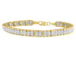 10K Yellow Gold Round Cut Diamond Square Link Bracelet (1.00 cttw, J-K Color, I3 Clarity)