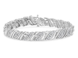 .925 Sterling Silver 2.0 cttw Diamond Double Wrap S Curve Link Bracelet (I-J Color, I3 Clarity) -7.25"