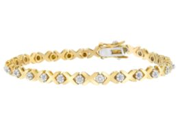 10K Yellow Gold Round Cut Diamond Bracelet (0.03 cttw, I-J Color, I2-I3 Clarity)