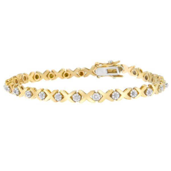 10K Yellow Gold Round Cut Diamond Bracelet (0.03 cttw, I-J Color, I2-I3 Clarity)