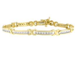 14K Yellow Gold Round Cut Channel Set Diamond X-Link Bracelet (1.00 cttw, I-J Color, SI2-I1 Clarity)