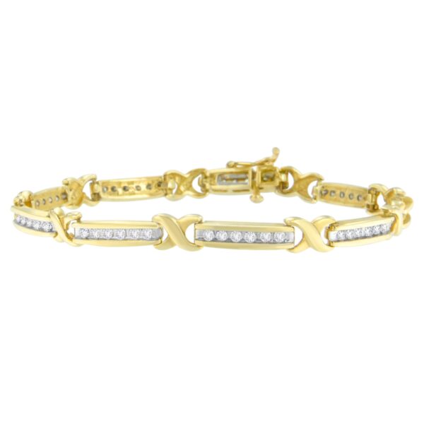 14K Yellow Gold Round Cut Channel Set Diamond X-Link Bracelet (1.00 cttw, I-J Color, SI2-I1 Clarity)