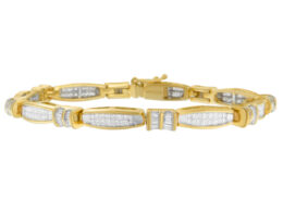 14K Yellow Gold Princess and Baguette Cut Diamond Beaded Bracelet (3.00 cttw, H-I Color, SI1-SI2 Clarity)