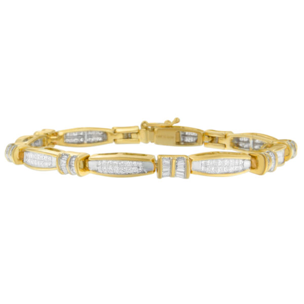 14K Yellow Gold Princess and Baguette Cut Diamond Beaded Bracelet (3.00 cttw, H-I Color, SI1-SI2 Clarity)