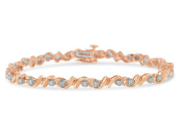 10K Rose Gold over .925 Sterling Silver 1/2 Cttw Diamond Contoured Double Wave Link 7" Tennis Bracelet (I-J Color, I3 Clarity)