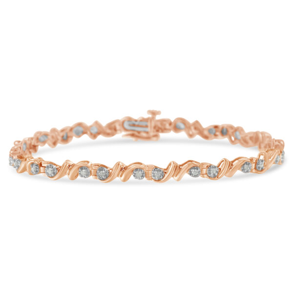 10K Rose Gold over .925 Sterling Silver 1/2 Cttw Diamond Contoured Double Wave Link 7" Tennis Bracelet (I-J Color, I3 Clarity)
