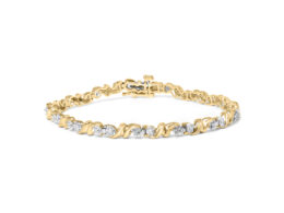 10K Yellow Gold over .925 Sterling Silver 1/2 Cttw Diamond Contoured Double Wave Link 7" Tennis Bracelet (I-J Color, I3 Clarity)