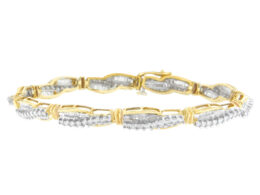 14K Yellow Gold Round and Baguette Cut Winding Love Diamond Bracelet (3.00 cttw, H-I Color, SI1-SI2 Clarity)