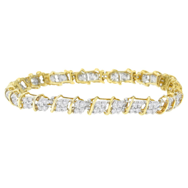 10K Yellow Gold Round Cut Diamond Square Link Bracelet (2.00 cttw, H-I Color, SI1-SI2 Clarity)