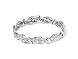 14K White Gold 4.0 Cttw Invisble Set Princess-Cut Diamond Wave Style Link Bracelet (H-I Color, SI2-I1 Clarity) - 7"