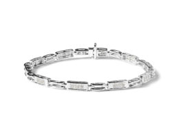 14K White Gold 1.0 Cttw Invisible Set Princess Cut Diamond Alternating Station and Link Tennis Bracelet (I-J Color, I1-I2 Clarity) - Size 7.25" Inches