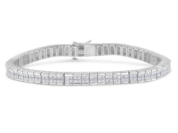 14K White Gold 4.0 Cttw Invisible Set Princess Cut Diamond Buckle Link Tennis Bracelet (G-H Color, SI1-SI2 Clarity) - 7.25" Inches