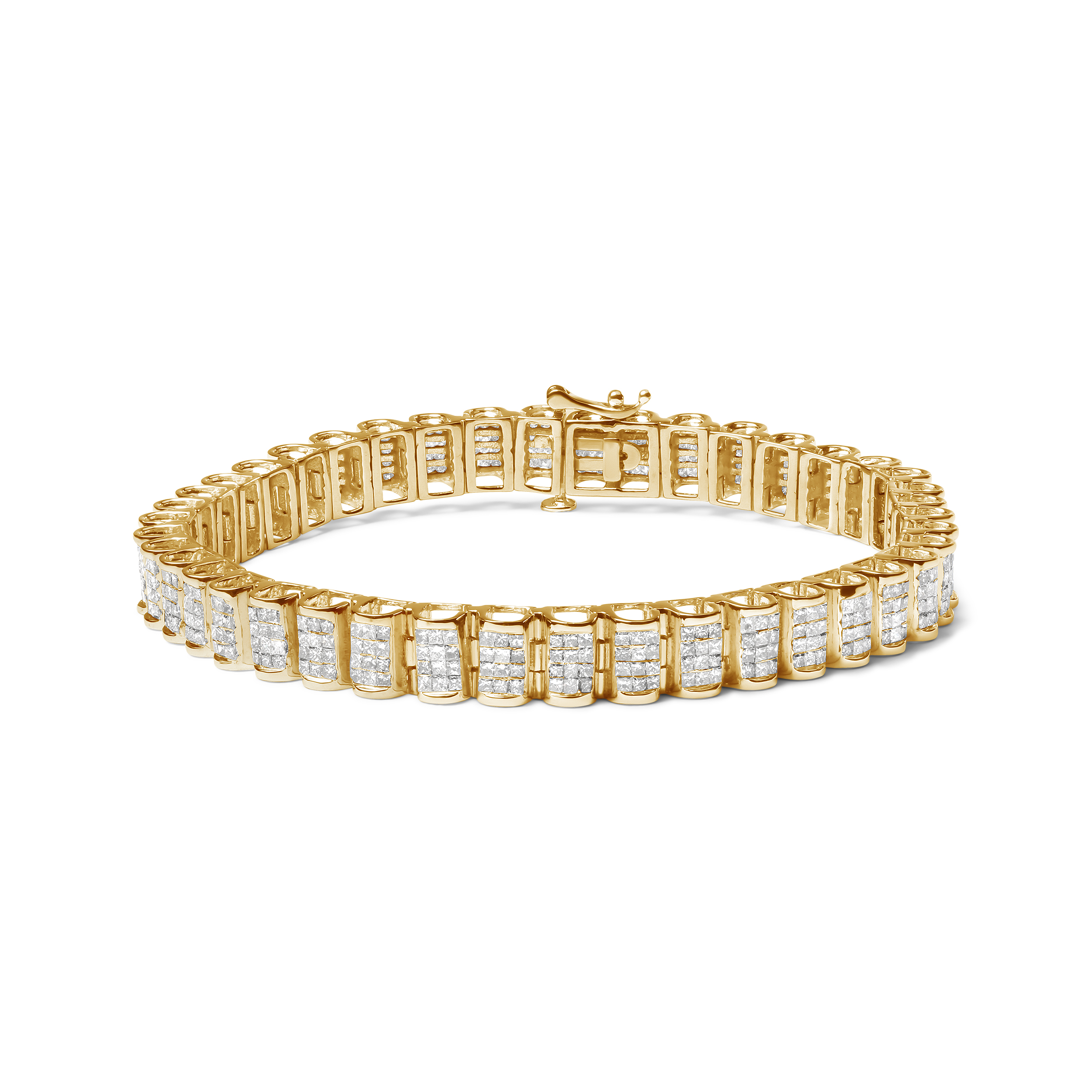14K Yellow Gold 5.0 Cttw Invisible Set Princess-cut Diamond Buckle Link Tennis Bracelet (H-I Color, SI2-I1 Clarity) - Size 7.25"