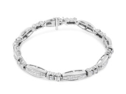 14K White Gold 2.0 Cttw Channel-Set Alternating Baguette and Princess-Cut Diamond Link Bracelet (H-I Color, SI2-I1 Clarity) - Size 7